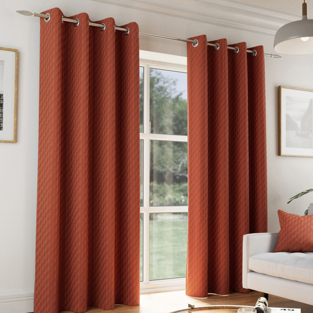 Enhanced Living Tokyo Velvet Embossed Orange Thermal Room Darkening Eyelet Curtains 229 x 229cm - image 1