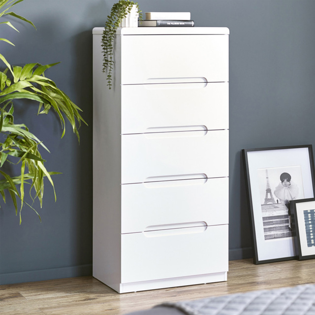 Julian Bowen Manhattan 5 Drawer White Narrow Chest of Drawers - image 1
