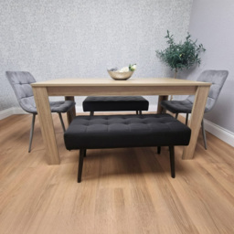 Portland Grey and Black Velvet 6 Seater Light Oak Dining Set with Benches