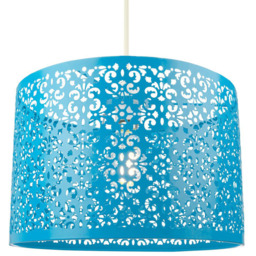 Happy Homewares Matt Teal Metal Marrakech Ceiling Pendant Shade with Floral Decoration