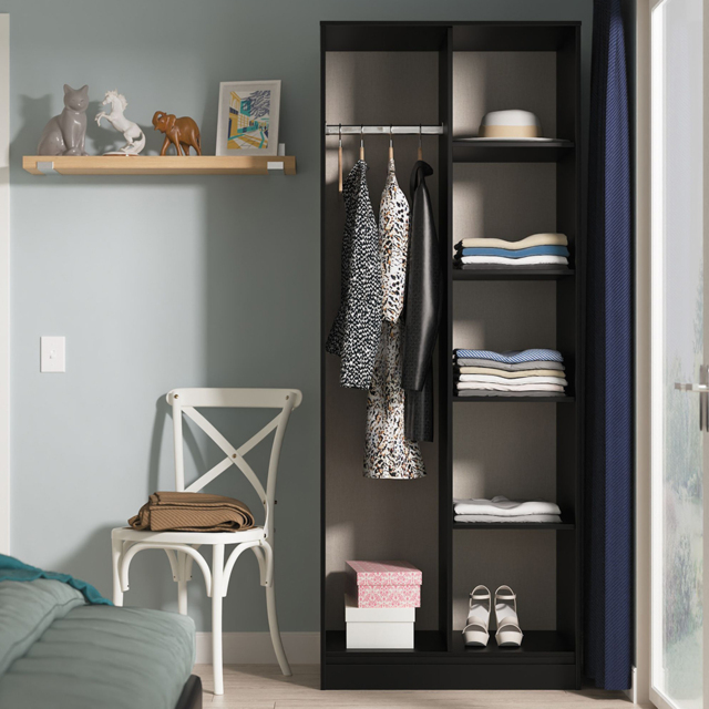 Crowndale Hong Kong 5 Shelf Matt Black Tall Open Wardrobe Ready Assembled - image 1