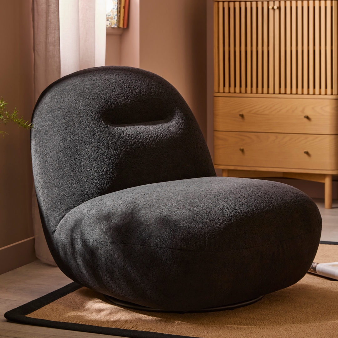 Colby Chenille Retro Swivel Chair Black by Homebase