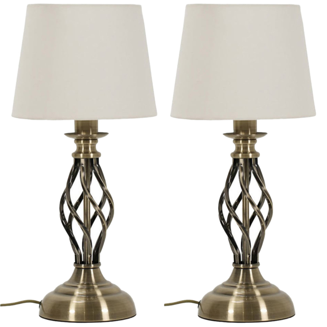 ValueLights Memphis Antique Brass Barley Twist LED Table Lamp 2 Pack - image 1