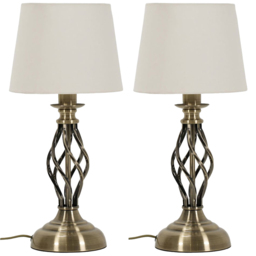 ValueLights Memphis Antique Brass Barley Twist LED Table Lamp 2 Pack