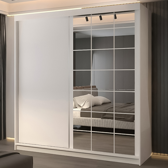 M N Furniture Collian 2 Door White Mirrored Sliding Wardrobe 200cm - image 1