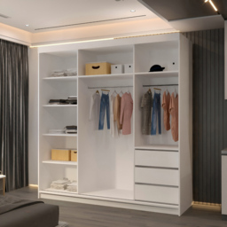 M N Furniture Collian 2 Door White Mirrored Sliding Wardrobe 200cm - thumbnail 3