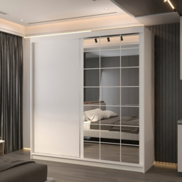 M N Furniture Collian 2 Door White Mirrored Sliding Wardrobe 200cm - thumbnail 4