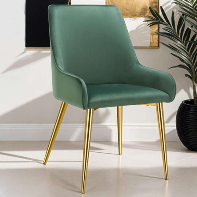 tectake Avane Green Velvet High Backrest Padded Dining Chair Set of 4 - image 1