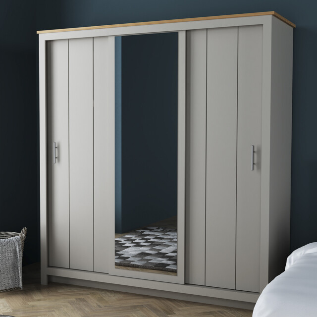 Lexington Grey 3 Door Sliding Mirrored Wardrobe - image 1