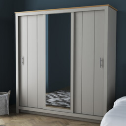 Lexington Grey 3 Door Sliding Mirrored Wardrobe - thumbnail 1