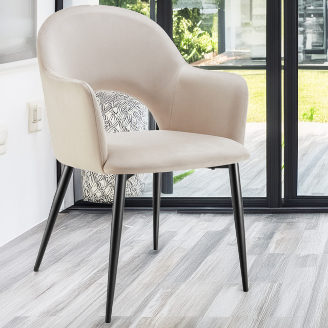 tectake Sasha Cream Velvet Padded Dining Chair Set of 4 - image 1