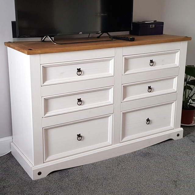 Corona 6 Drawer White Washed Wax Wide Chest of Drawers - image 1