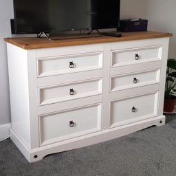 Corona 6 Drawer White Washed Wax Wide Chest of Drawers