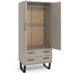 Core Products Texas 2 Door 2 Drawer Grey Waxed Pine Wardrobe - thumbnail 4
