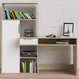 Florence Function Plus Single Door Single Drawer Multifunctional Desk White and Oak - thumbnail 1