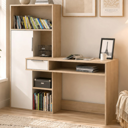 Florence Function Plus Single Door Single Drawer Multifunctional Desk White and Oak