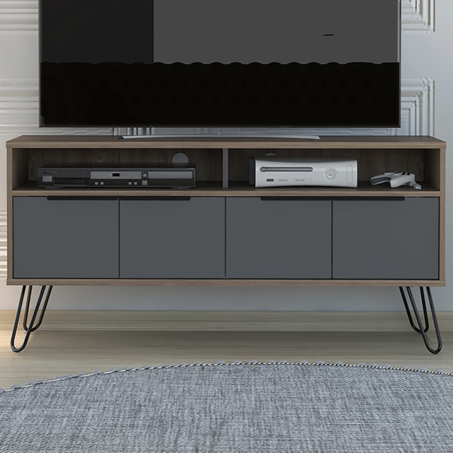 Core Products Vegas 4 Door Oak and Grey Wide Screen TV Unit - image 1