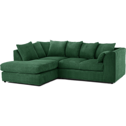 Luxor 3 Seater Green Jumbo Cord Left Hand Facing L Shaped Corner Sofa - thumbnail 2