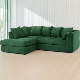 Luxor 3 Seater Green Jumbo Cord Left Hand Facing L Shaped Corner Sofa