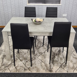 Kosy Koala 4 Seater Faux Leather Dining Set Stone Grey Effect and Black