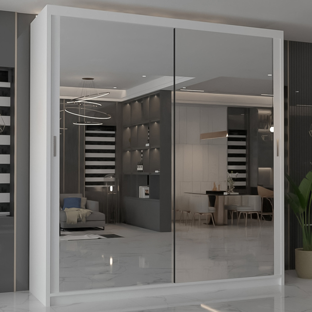 M N Furniture Modern Gala 2 Door White Mirrored Sliding Wardrobe 120cm - image 1