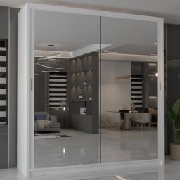 M N Furniture Modern Gala 2 Door White Mirrored Sliding Wardrobe 120cm - thumbnail 1