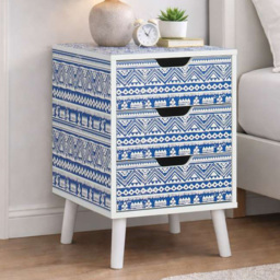 Birlea Santorini Blue and White 3 Drawer Bedside Table - thumbnail 1
