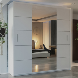 M N Furniture Osaka 2 Door White Mirrored Panel Sliding Wardrobe 180cm - thumbnail 1