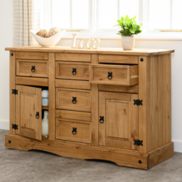 Seconique Corona 2 Door 5 Drawer Distressed Waxed Pine Sideboard