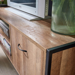 Home Source Oakmere Black and Oak Effect 2 Door TV Stand Unit - thumbnail 3