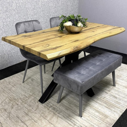 Kosy Koala 4 Seater Wood and Velvet Dining Table Set with Bench Grey