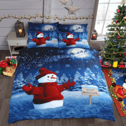 Velosso Blue Double Glitter Snowman Panel Duvet Set