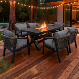 Furniture One Grey 6 Seater Aluminium Firepit Garden Dining Set