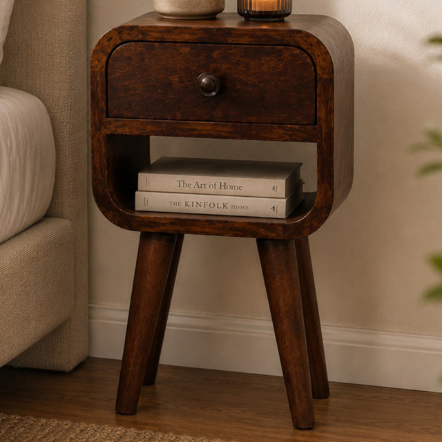 Artisan Furniture Extra Mini Chestnut Single Drawer Single Shelf Solid Wood Curve Bedside Table - image 1