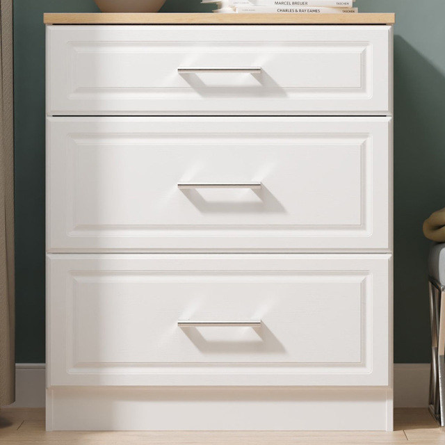 Crowndale Kent White Ash and Modern Oak 3 Drawer Deep Chest of Drawers Ready Assembled - image 1