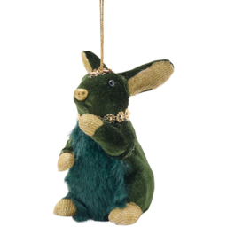 The Christmas Gift Co Green Velvet Rabbit Hanging Decoration