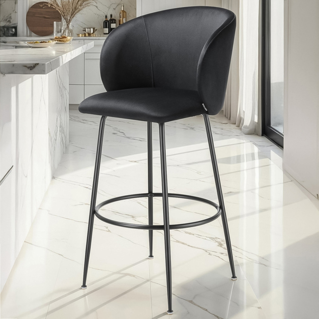 tectake Luana Set of 2 Black Velvet Look Padded Bar Stools - image 1