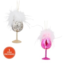 Single Jingle Bell Boogie Feather Wine Glass Hanging Christmas Decoration in Assorted styles - thumbnail 1