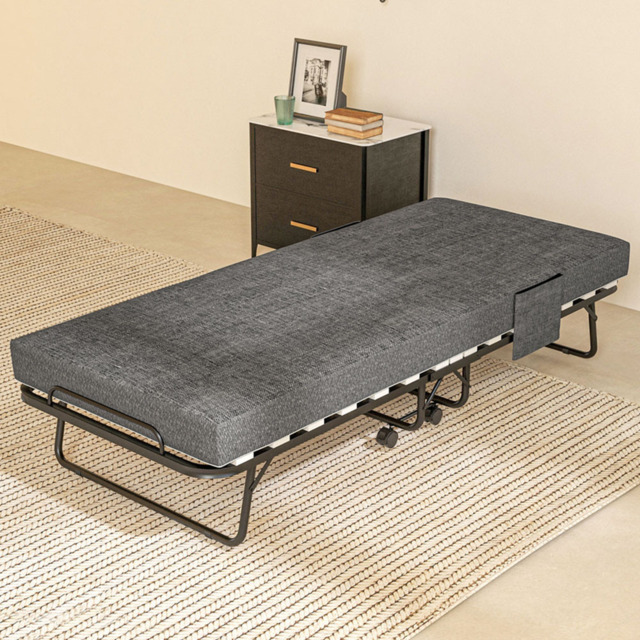 Portland Single Dark Grey Folding Bed with Mattress and Wheels - image 1