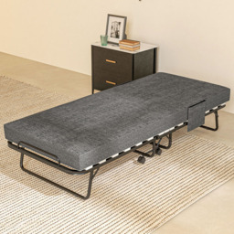 Portland Single Dark Grey Folding Bed with Mattress and Wheels