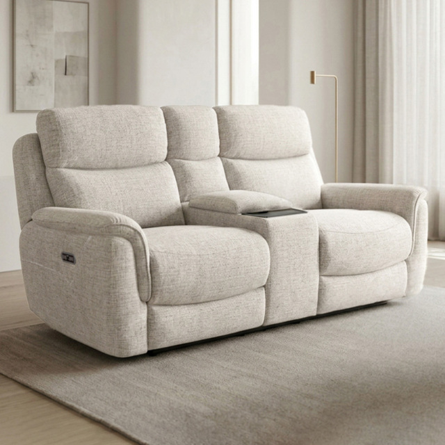 Long Island 2 Seater Beige Recliner Sofa with Console - image 1