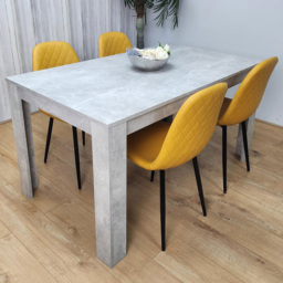 Kosy Koala 4 Seater Faux Leather Rectangular Dining Set Stone Grey Effect and Mustard