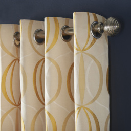 Alan Symonds Ome Jacquard Lined Ring Top Eyelet Curtains Ochre 167 x 183cm - thumbnail 2