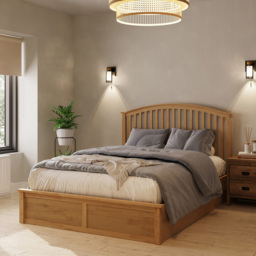 GFW Madrid Double Oak Wood Ottoman Bed - thumbnail 1