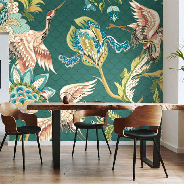 Origin Murals Cranes In Flight Green Wall Mural - image 1