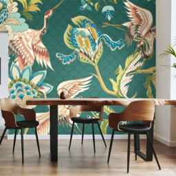 Origin Murals Cranes In Flight Green Wall Mural