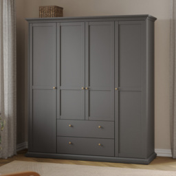 Florence Paris 4 Door 2 Drawer Matt Grey Wardrobe