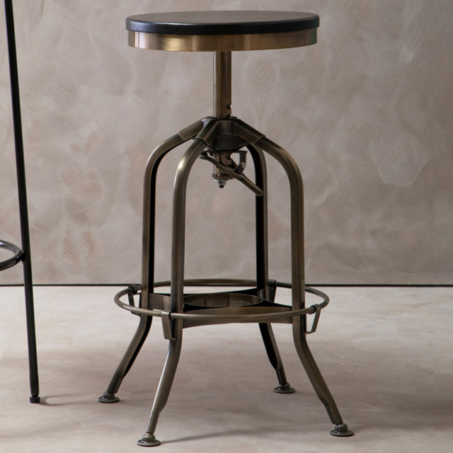 Premier Housewares Gator Brass Finish Ash Wood Height Adjustable Industrial-Style Bar Stool
