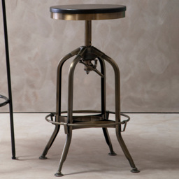 Premier Housewares Gator Brass Finish Ash Wood Height Adjustable Industrial-Style Bar Stool