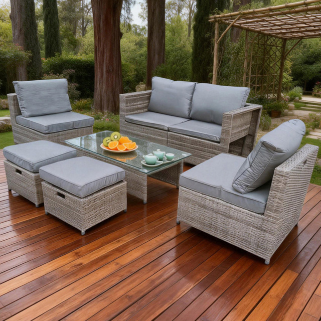 Furniture One Grey 6 Seater Rattan Garden Dining Set with Cushion - image 1